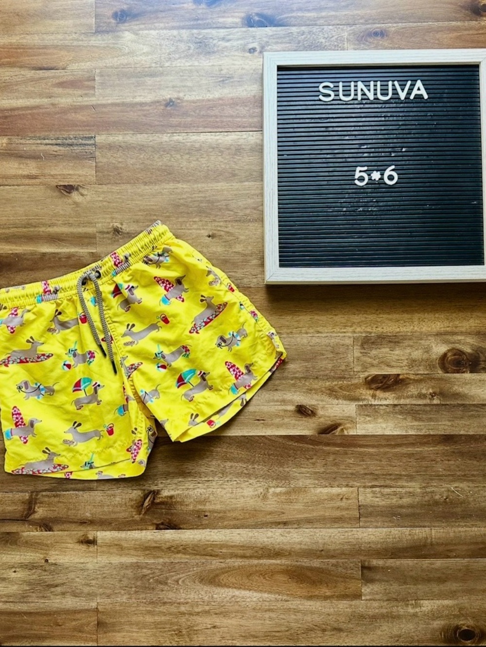 Sunuva Boys Yellow Beach Hot Dogs Swim Shorts  5/6 Waterproof Beach Quick Dry
